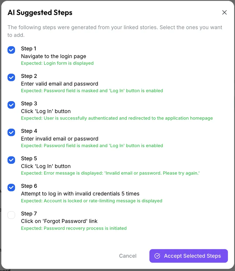 Klority Test Management & AI module interface for agile software teams.